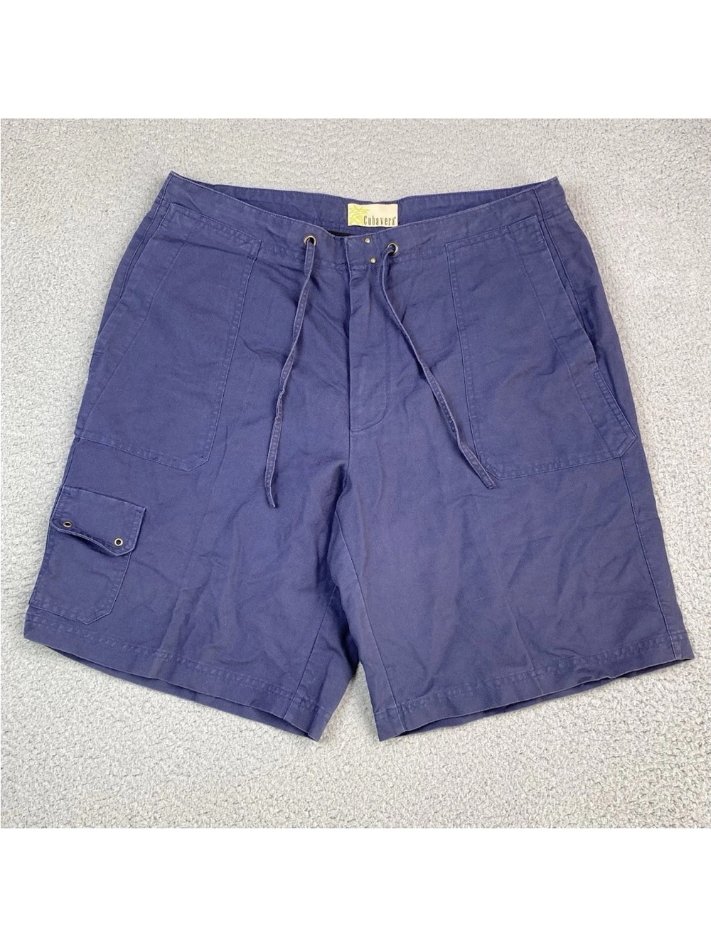 Cubavera Men's Size 36 Blue Linen Cotton Casual Drawstring Shorts 10" Inseam